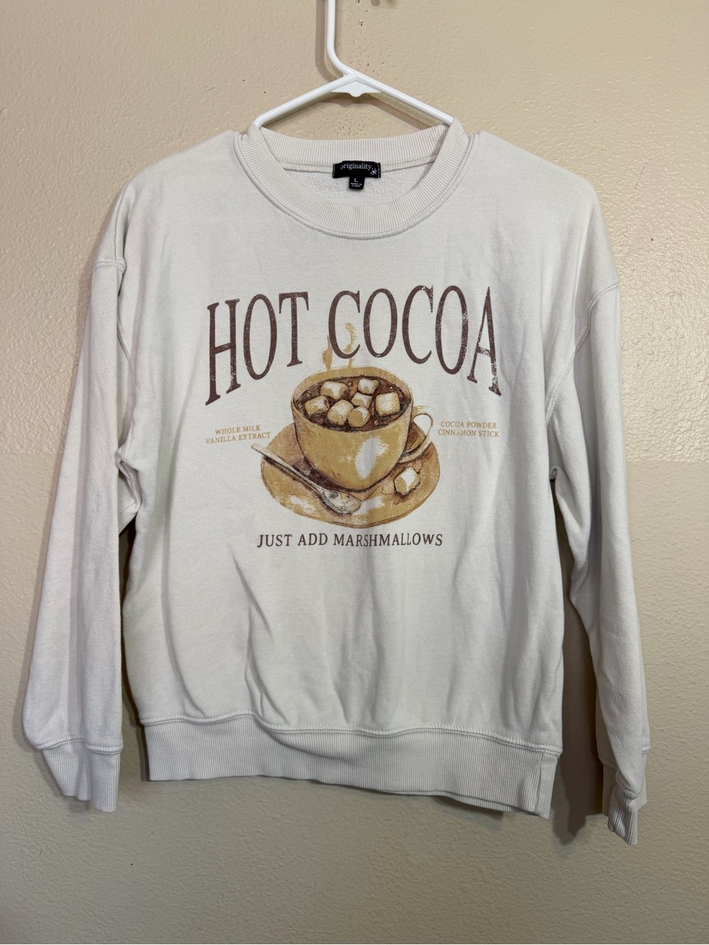 Girls White "Hot Cocoa" Graphic Sweatshirt - Just Add Marshmallows